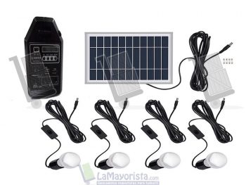Kit solar 4 bombillos radio fm mp3 bluetooth memoria usb & sd linterna